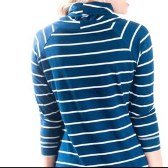 Navy Blue & White Stripe Cowl Neck 3/4Sleeve Dress - Picture 4 of 4